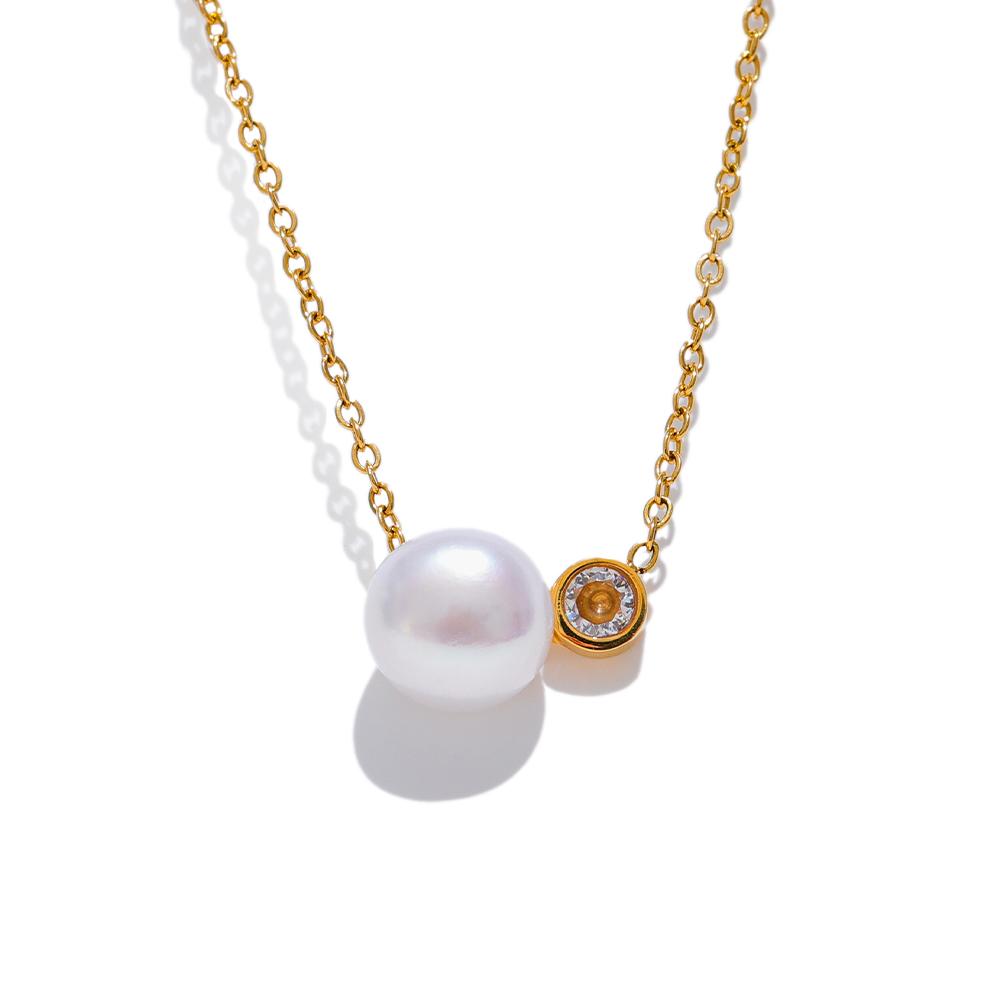 

Yhpup Korean Style Stainless Steel Natural Pearl Zircon Necklace Pendant Chain Waterproof Temperament Premium Jewelry