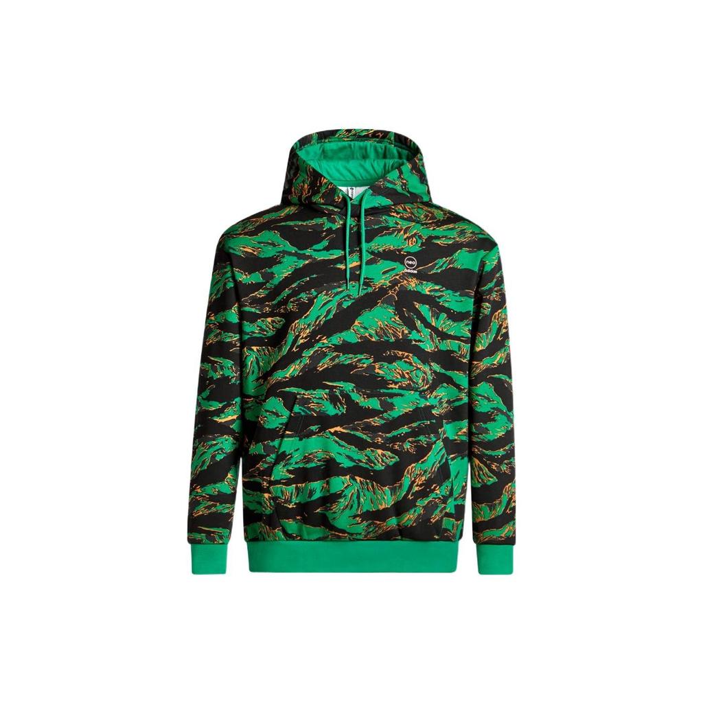 Adidas Neo Graphic Print Drawstring Hoodie Sweatshirt With Long Sleeves Unisex Tops Smoke-Green IQ0932
