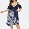 Women's High Waist Belly Concealing V-Neck Strapless Printed Plus Size Dress