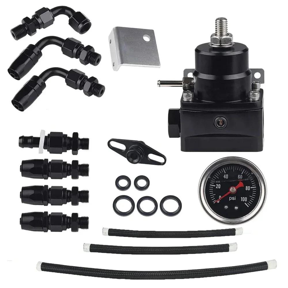 Universal Fuel Pressure Regulator Kit Car Fuel Pressure Regulator 100psi Adjustable Oil Gauge AN 6 Fitting End Oil Hose Fitting