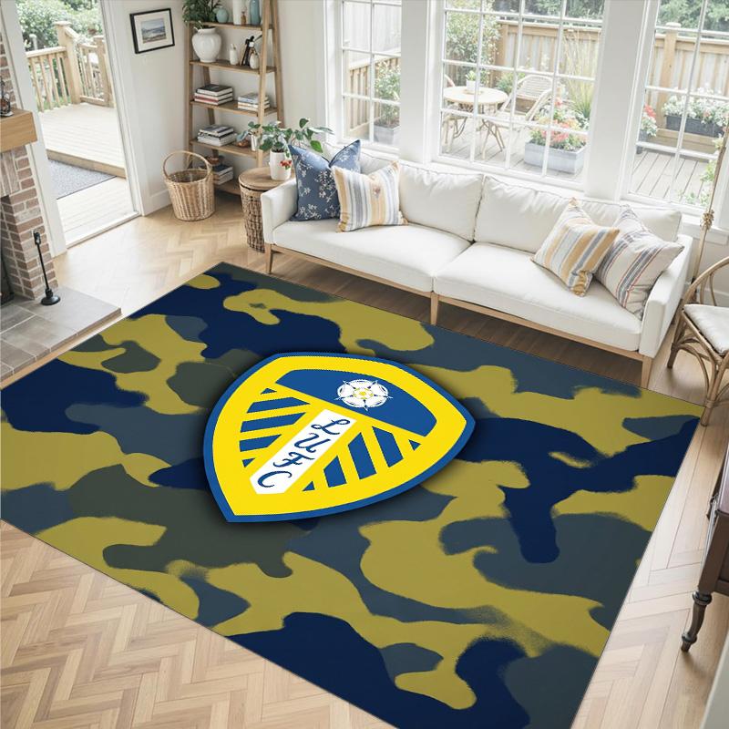 Leeds United Fußball Design Kristall Samt Teppich Gemütlich Kein?Rutschfester Teppich mit Aufdruck für Schlafzimmer Wohnzimmer Eingang