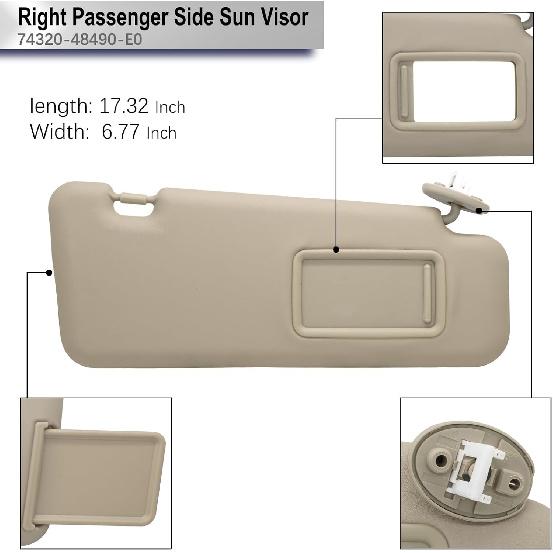 Right Side Sun Visor Replacement Compatible Highlander Beige(Right Passenger)