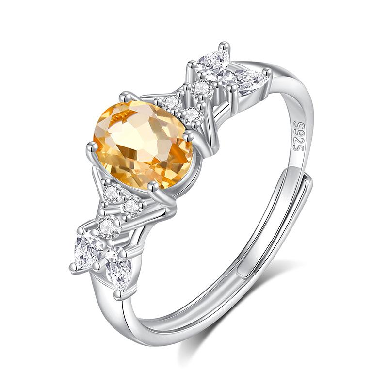 S925 Sterling Silver Natural Stone Ring for Women, Japanese Style Elegant Crystal Band, Adjustable Dainty Jewelry, Daily Wear & Gift for Girlfriend