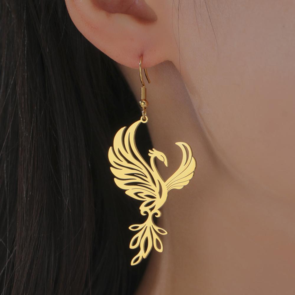 My Shape Orecchini pendenti a forma di fenice per donna Bellissimi orecchini pendenti a forma di uccello di fuoco, gioielli di moda in acciaio inossidabile per la festa della mamma