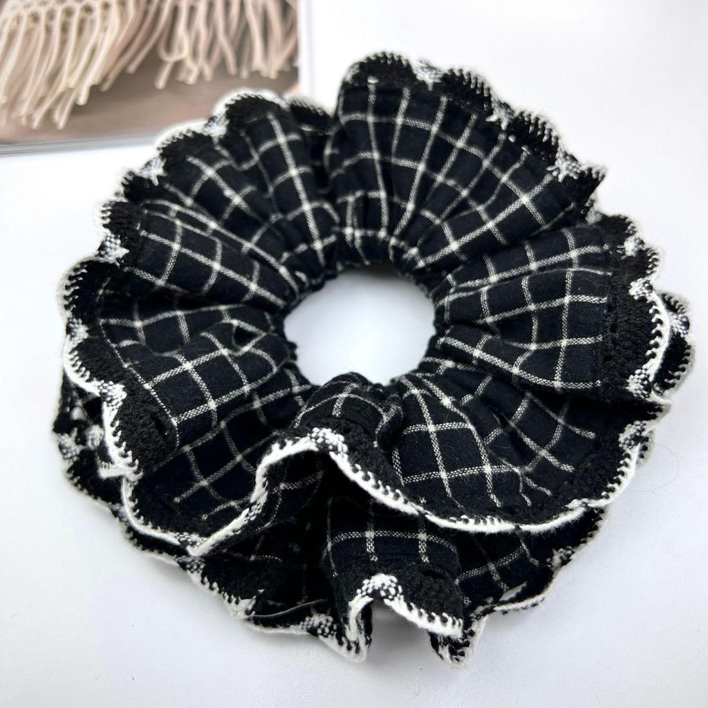 Women's Retro Black Floral Lace and Polka Dot Scrunchie Hair Accessories