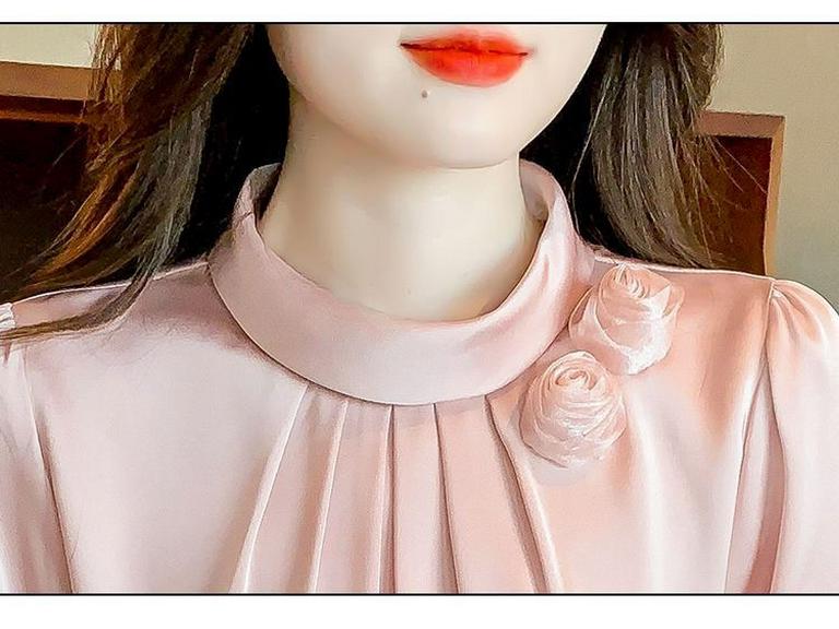 2025 Spring/Autumn Women's Floral Stand Collar Chic Pullover Top