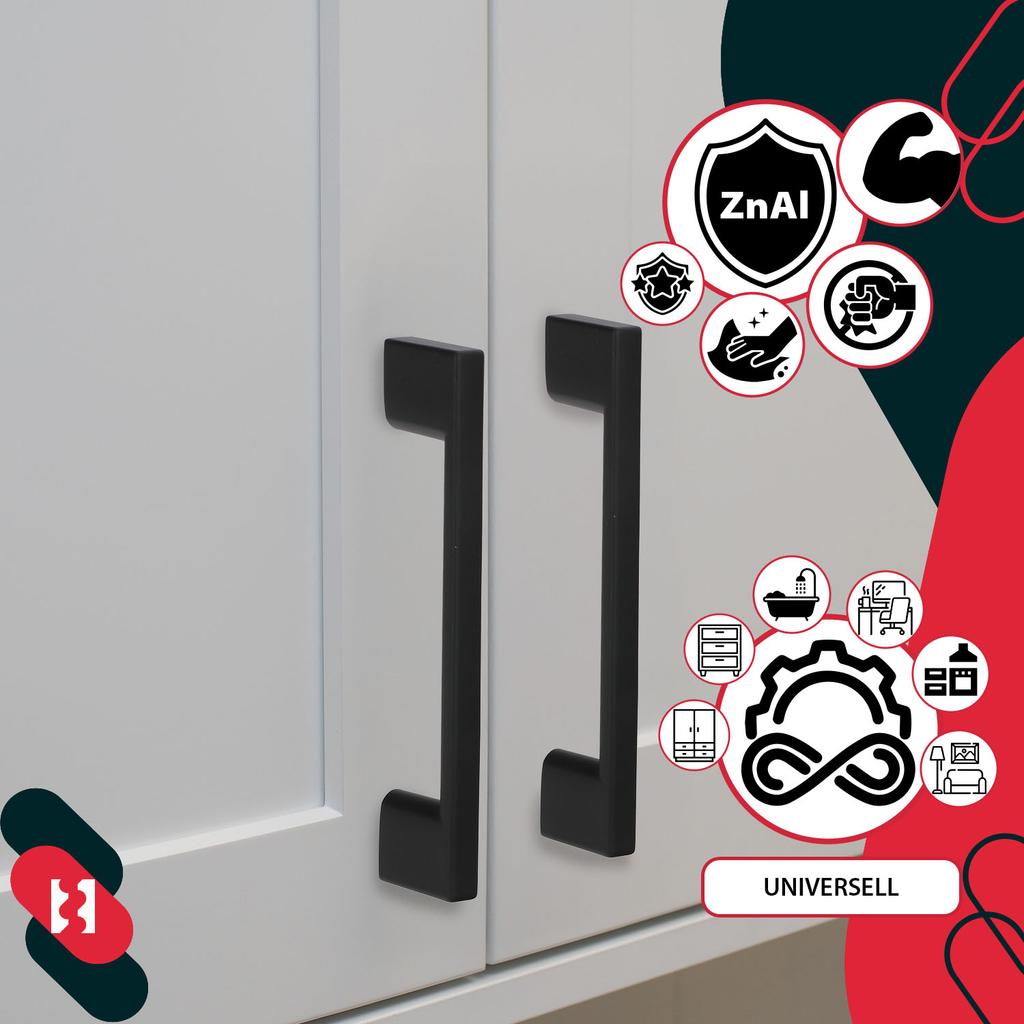 KOTARBAU® Kitchen Furniture Handle Classic Modern Oblong Long Matte Black 190 MM Spacing 160 MM Set of 6