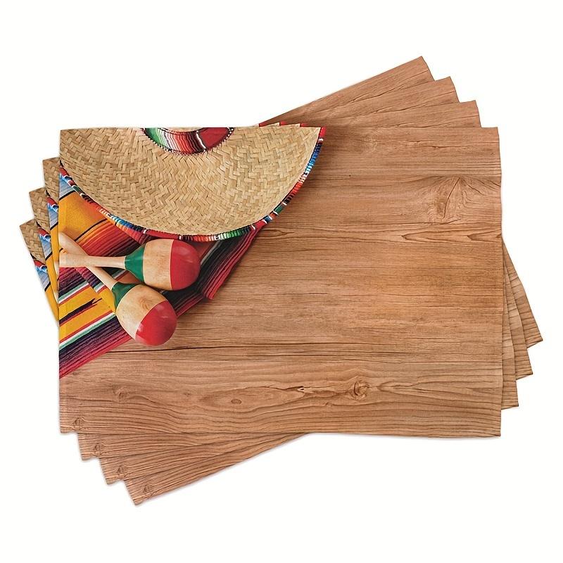 4pcs Placemats Summer Theme Floral Pattern Table Pad Set Colorful Printed Wooden Planks Table Mat for Indoor Dining Table Decor