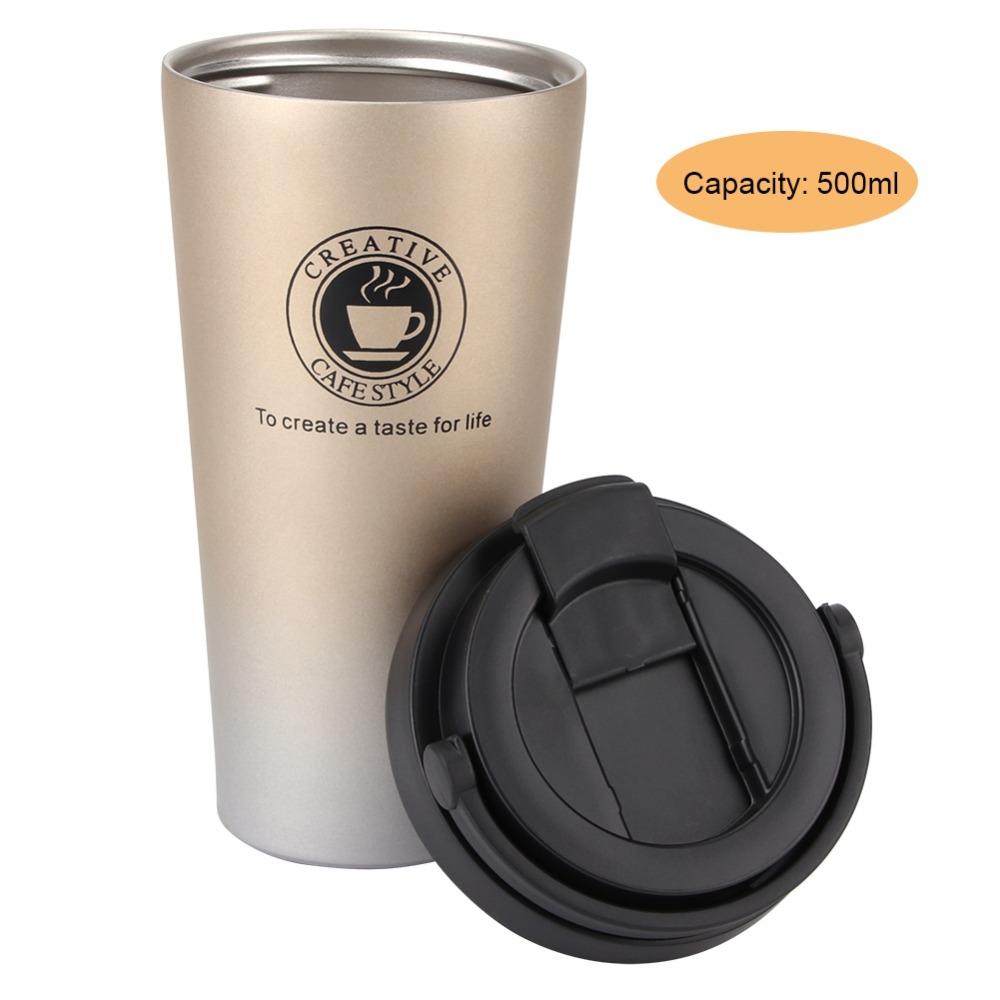 Portable 500ml Vacuum Cup Leakproof Lid Double Walled Coffee Cup 304 Stainless Steel Insulated Design Coffee Mug Cold Drinks