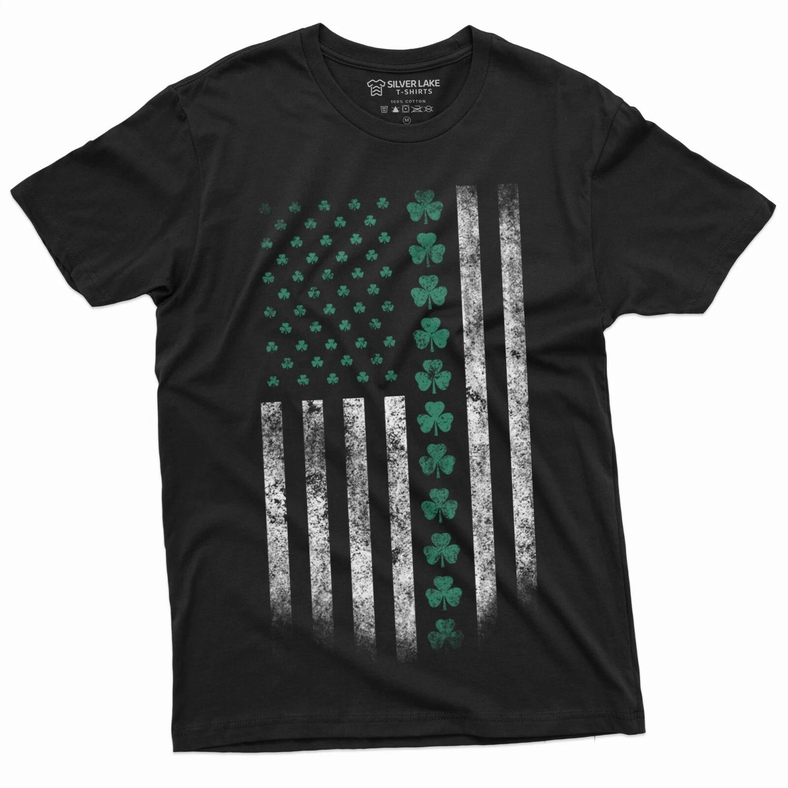 St. Patrick s Day American Irish Flag Clover Shamrock Mens T-shirt Party Pub Tee XL