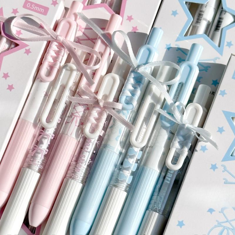 4pcs/set Sweet Ballet Strap Gel Pen 0.5mm Fast Drying Exam Pen for School Kawaii Writing Supplies for Girls INS Korean Study Pen