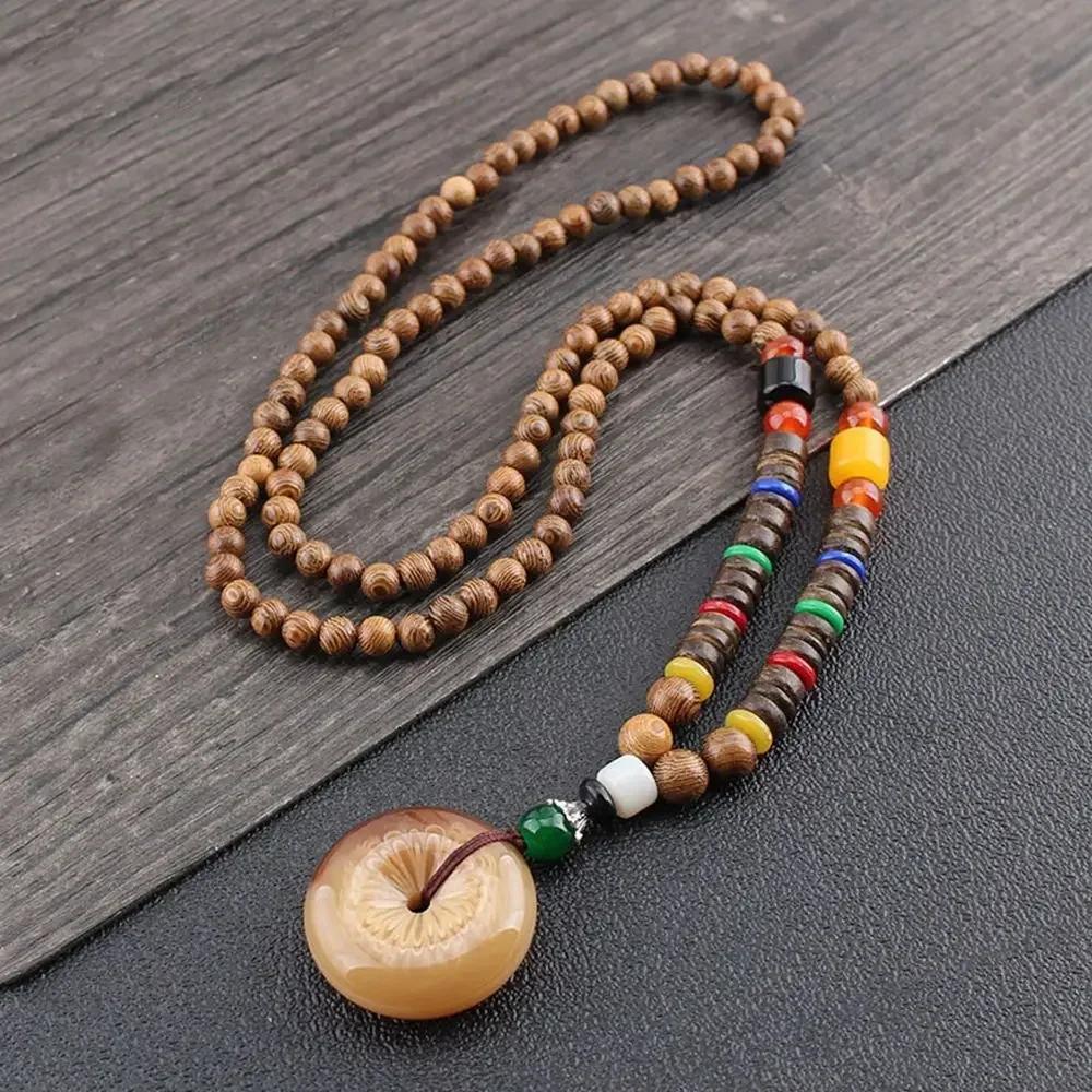 Handmade Nepal Buddhist Mala Bead Pendant Necklace Ethnic Wooden Bead Long Jewelry Gifts For Women