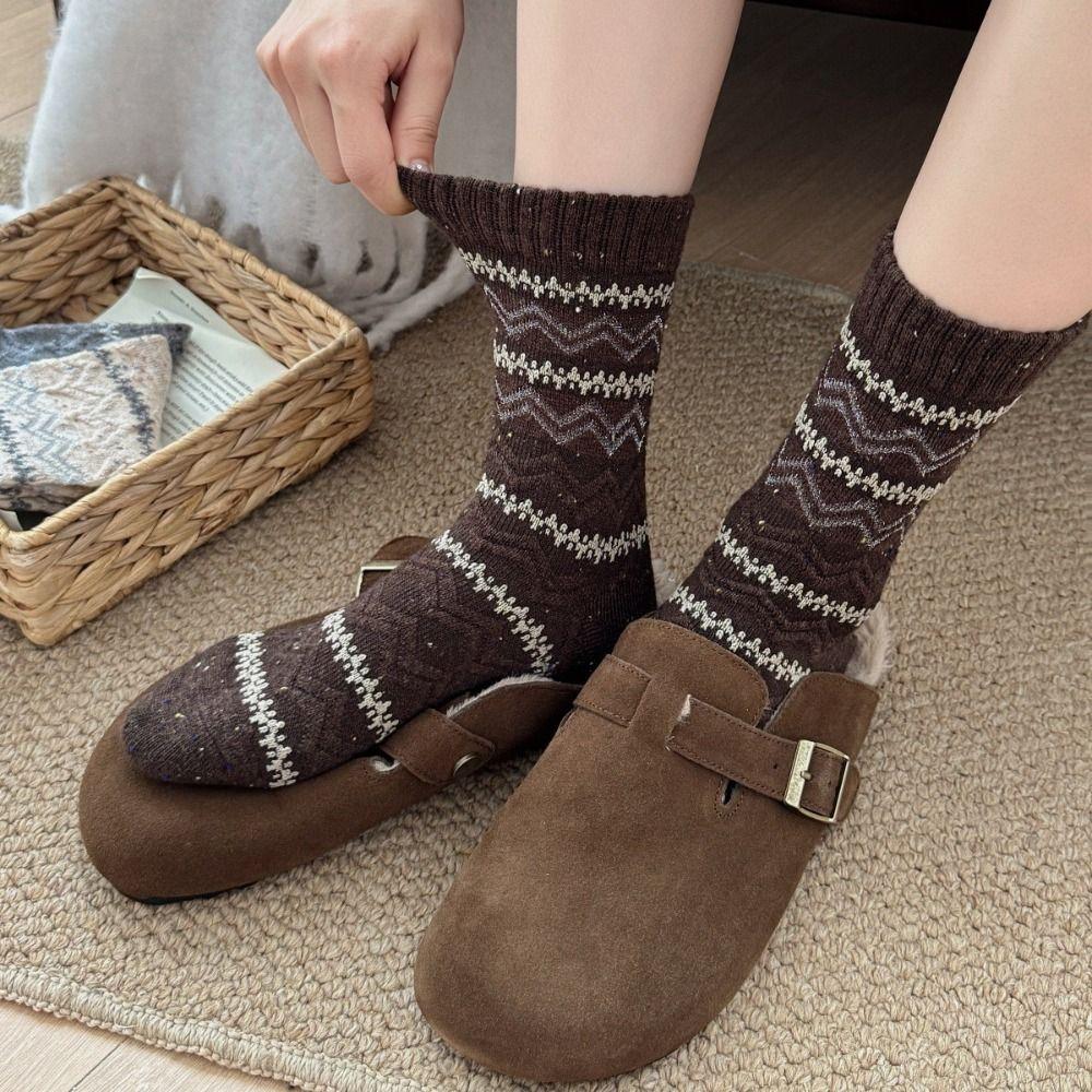 Chaussettes rayées mi-mollet Chaussettes longues chaudes Nouvelles chaussettes pour femmes Automne Hiver