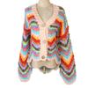 Trendy V-neck Rainbow Cable Knit Cardigan - Loose Fit for Autumn/Winter