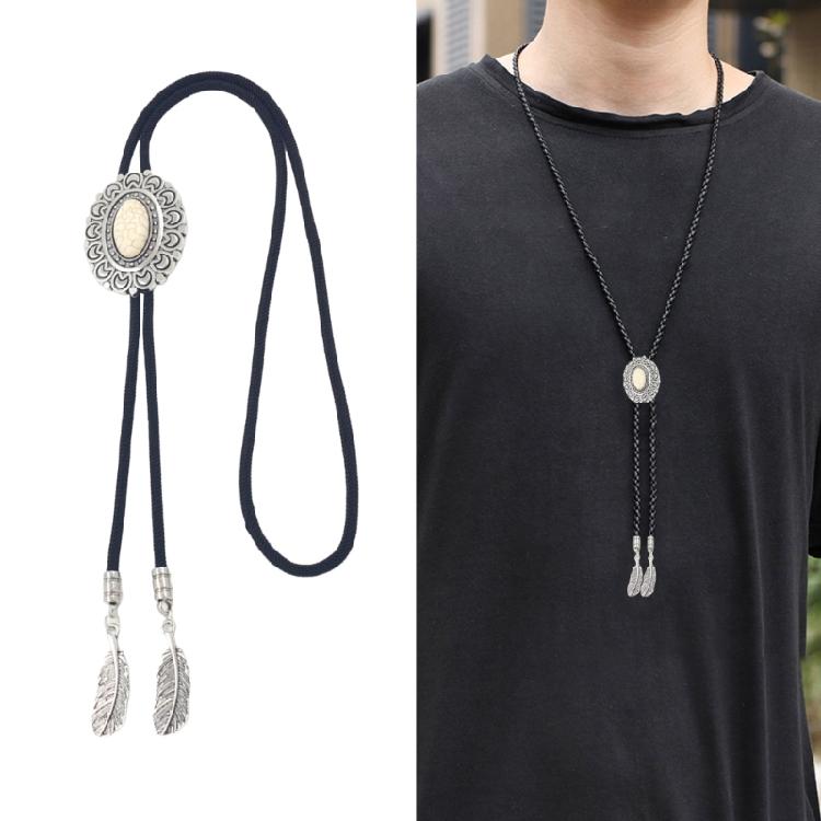 Bolo Tie for Men and Women Western Fashion Accessory with Metal Flower Turquoises Stone Accent Braided Necktie Necklace