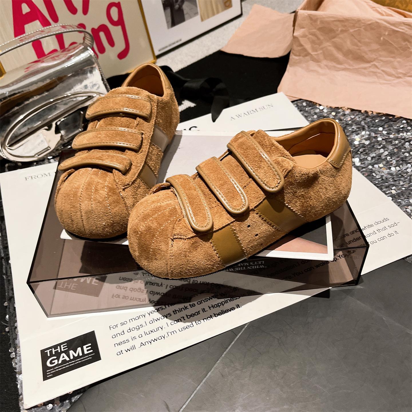 

2025 новые матовые кожаные туфли на липучке Kapibara с большой головой, повседневные кеды для скейтбординга, обувь Dexun, плоские туфли-одинарки, женские 40 верблюд