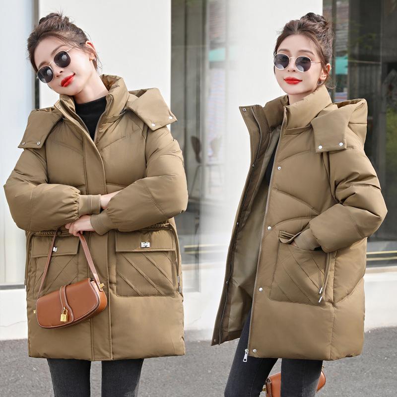Down Cotton Jacket Women's Mid-length 2025 New Korean Version Loose Slimming Cotton Jacket Thickened Hooded Padded Jacket Winter Jacket