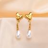 Stainless Steel Drop Earrings for Woman Imitation Pearls Heart Twist Earring Golden Trendy Exquisite Fashion Jewelry Gifts