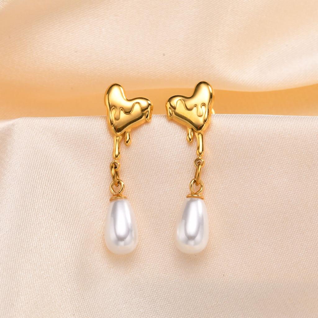 Stainless Steel Drop Earrings for Woman Imitation Pearls Heart Twist Earring Golden Trendy Exquisite Fashion Jewelry Gifts