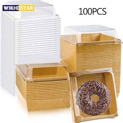 Caixa para alimentos cozidos com tampa transparente, caixa quadrada branca para pão, caixa para sanduíche, caixa para biscoitos, caixa para embalagem de pão suíço, 50/100 peças