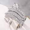 Huitan  Luxury Women 2Pcs/Set Ring Charming Engagement Party Fashion Accessories Delicate Wedding Zircon Inlaid Shining CZ