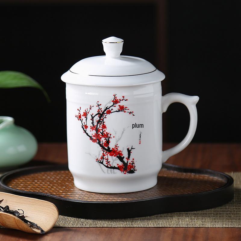Blue & White Porcelain Tea Infuser Mug: Large-Capacity Bone China Cup with Lid