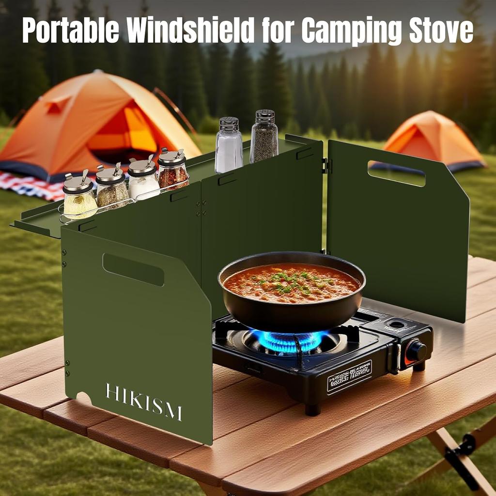 Camping Stove Windscreen, Lightweight Foldable Wind Blocker for Gas Stove, Navy Green
