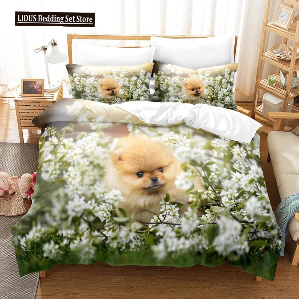 Hunde Tröster Bettbezug Einzel Kinder Niedliches Bettwäscheset Cartoon Welpenmuster Bettbezug Set 3D Stepp-/Deckbettbezug Kissenbezüge