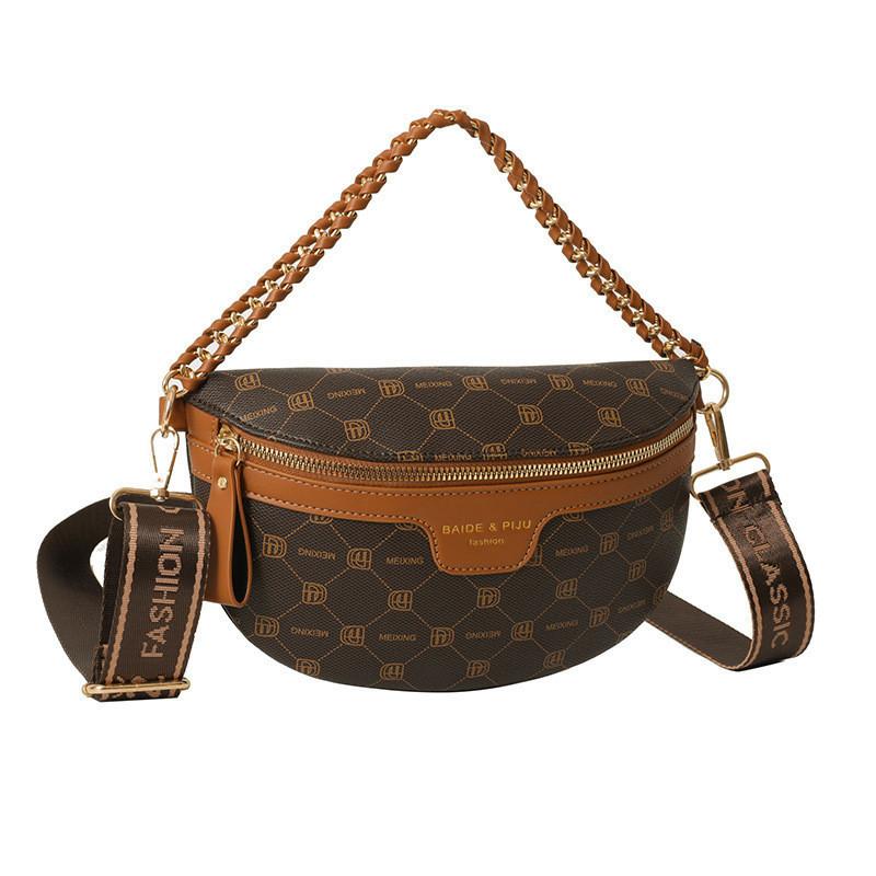 

Fashion Waist Bag 2023 New Women s Shoulder Bag Korean Style Chain Crossbody Chest Bag Women Street Trendy Pu Material коричневий