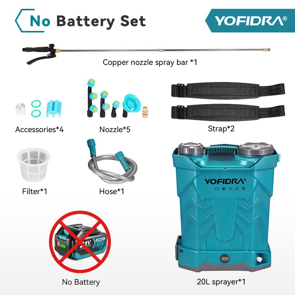 Yofidra Spruzzatore Elettrico 20L Alta Capacità Zaino Spruzzatore per Prato e Giardino Strumenti Elettrici Per Batteria Makita 21V Pin