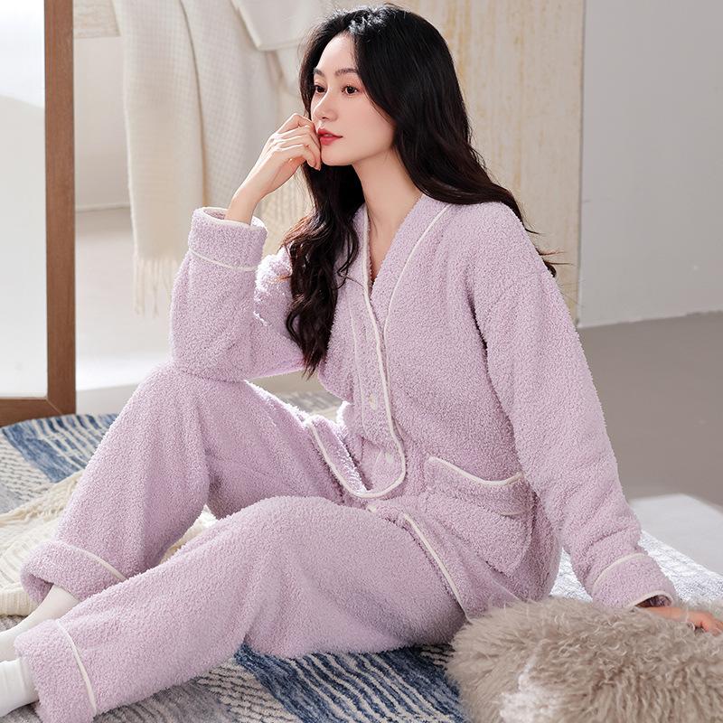 Pajamas Women'S Winter Coral Fleece Thickened Fleece Warm Autumn And Winter Flannel Winter Large Size Loungewear