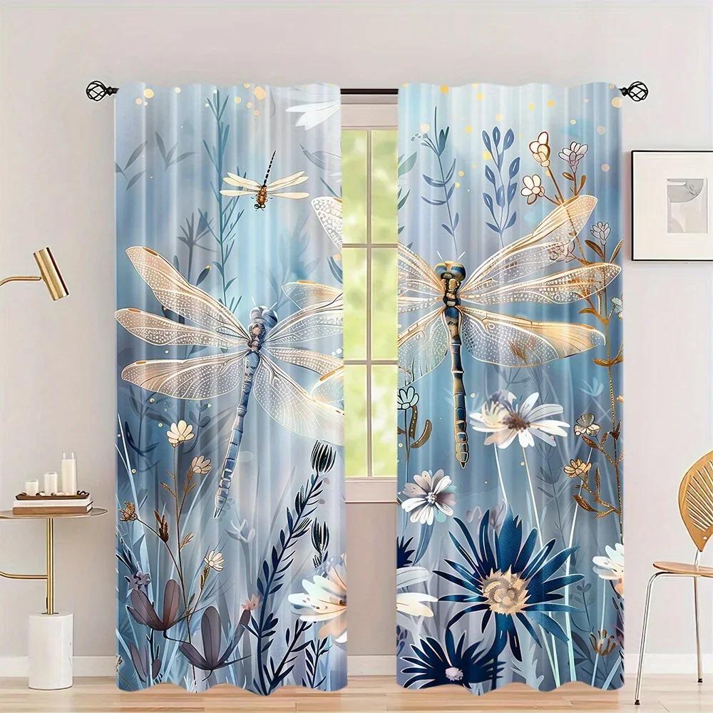 3D 2Panel Chinese Curtain Flower Bird Ink Painting Curtain for Bedroom Living Room Floor-to-ceiling Window Kitchen Blinds W500*H