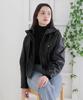 COLORZ NEW YORK Hooded Leather Crop Jacket_Bk
