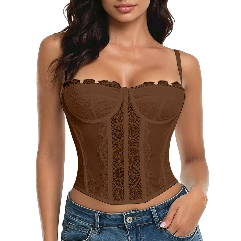 Women's Push-Up Corset Top with Underwire, Lace and Slimming Boning for Shapewear