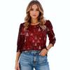 Women's Fashion Casual 3/4 Christmas Print Color Shirt Women's Round Neck Tops