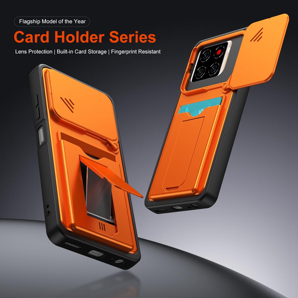 KEYSION Card Slot Holder Bag Phone Case for ZTE Blade A56 Slide Camera Protection Kickstand Shockproof Cover for Blade A56 Pro