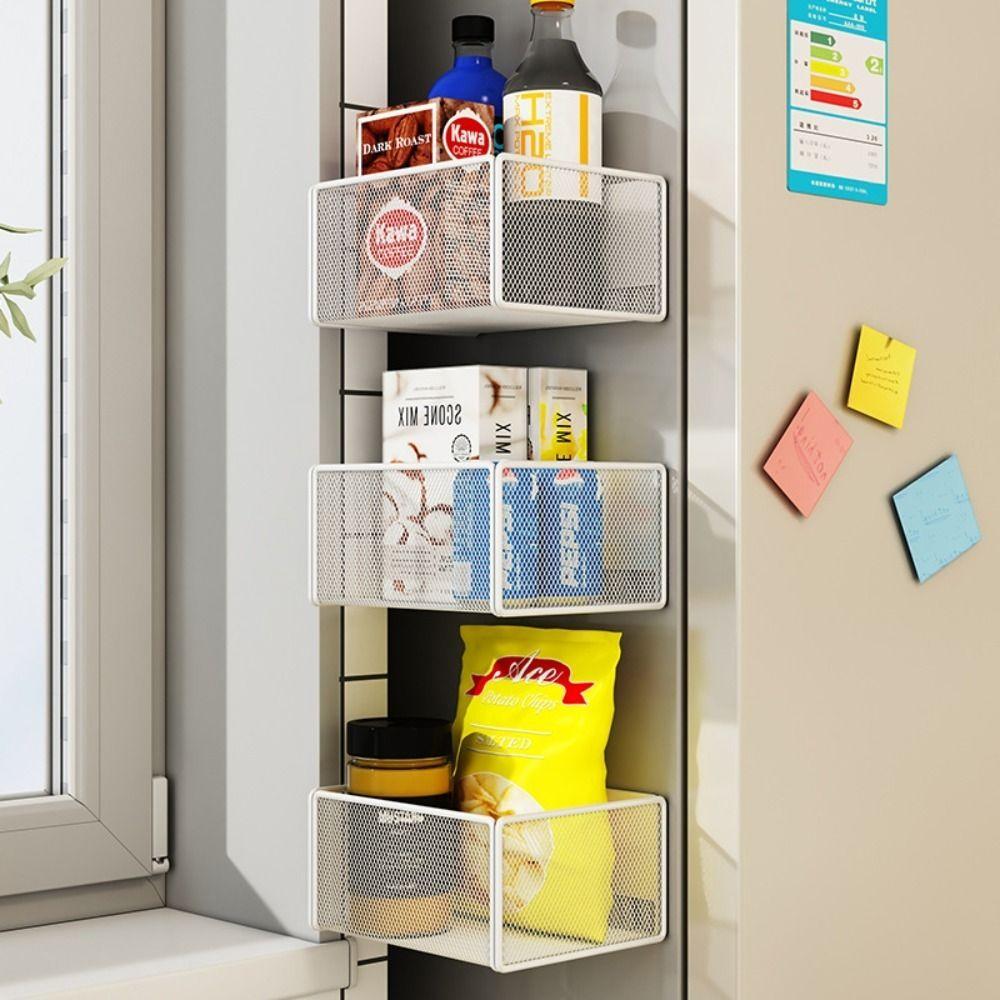 Metal Refrigerator Magnetic Shelf Multifunctional No-Punch Refrigerator Rack Square Durable Kitchen Storage Shelves Home