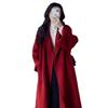 Red Woolen Coat Women's Woolen Coat Autumn and Winter High Sense Small Loose New Medium and Long