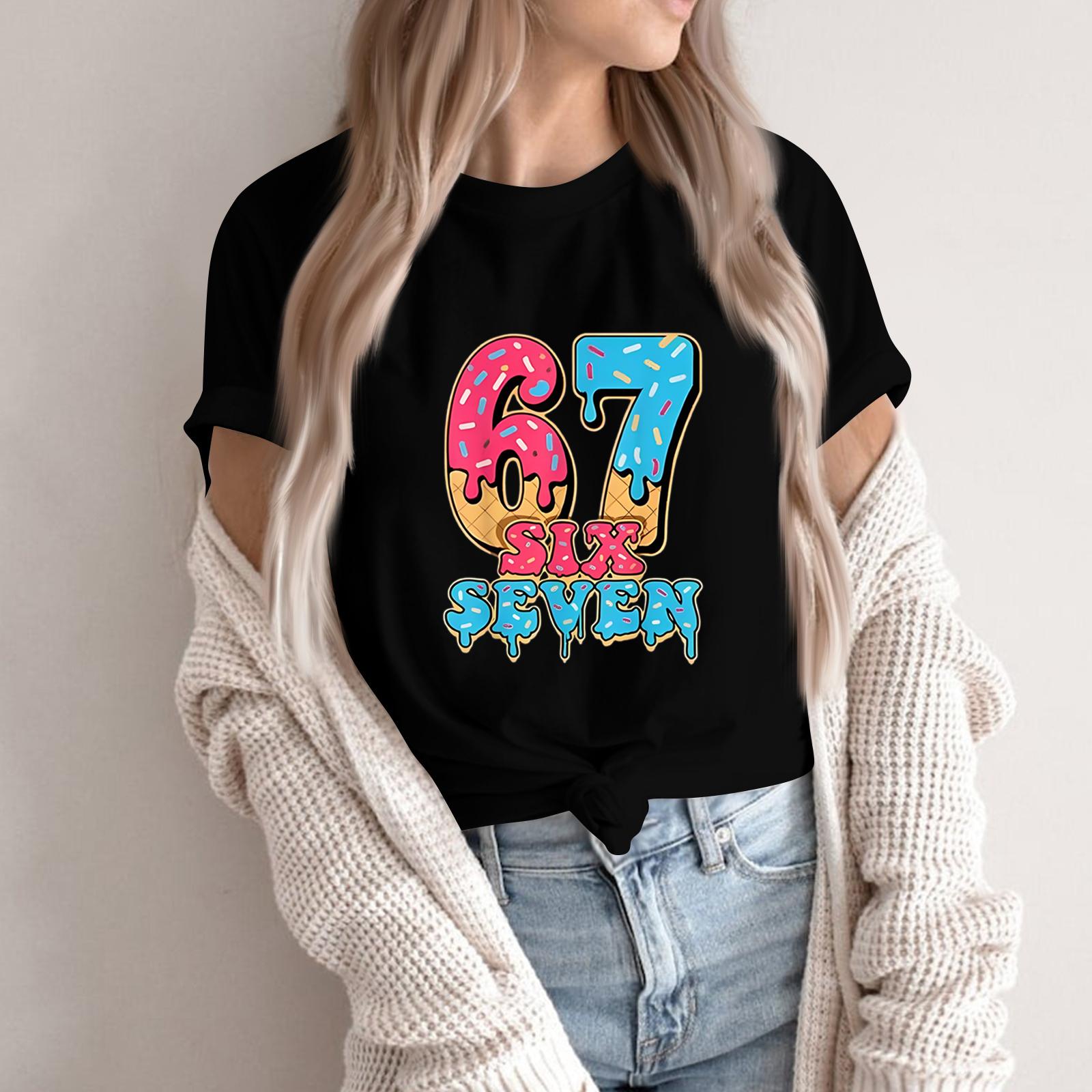 

Женская модная повседневная футболка с коротким рукавом и принтом, топ с круглым вырезом S чёрный