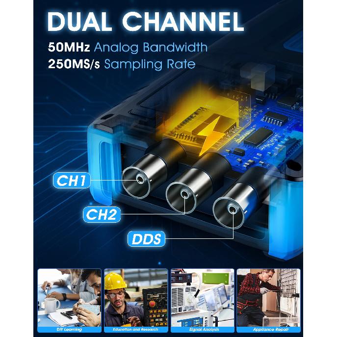 Professional Handheld Oscilloscope Multimeter 3-in-1 2 Channels 2C23/2C53T with DDS Generator 250MS/s Sampling Rate 19999 Counts