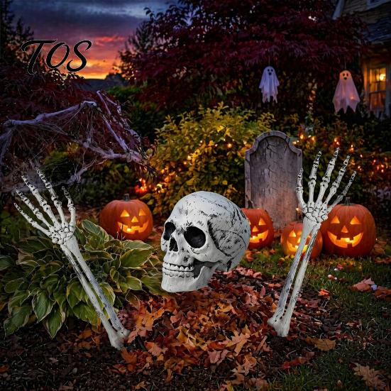 Creepy Skeleton Party Props Realistic Stake, Spooky Halloween Skull Hand Yard Easy Assembly Garden Ornaments Sign for Outdoor Lawn Graveyard