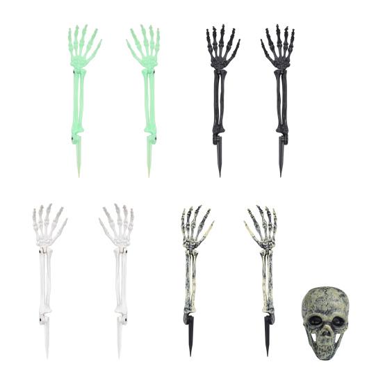 Halloween Skeleton Stake Decorations Creepy Skull Hand Arm with Stakes Realistic Skeleton Bone Model for Outdoor Yard Garden Lawn Decor