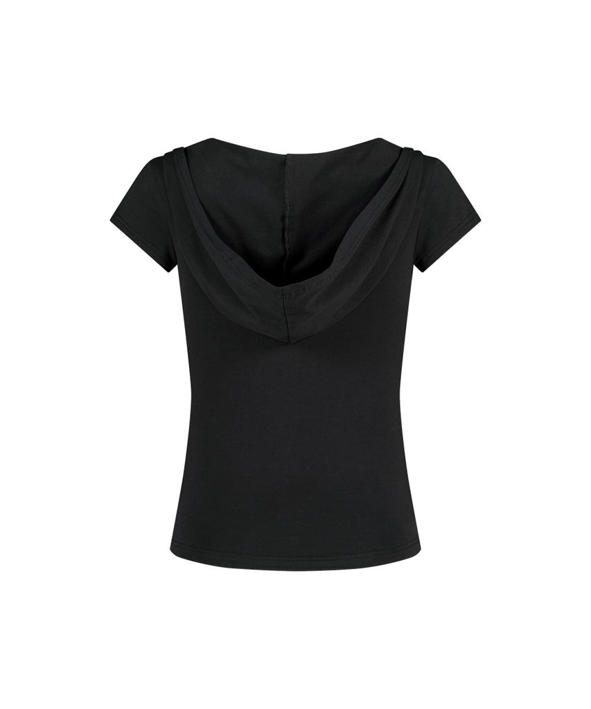 Aejeuyua Incision Broad Hooded Zip-Up Black