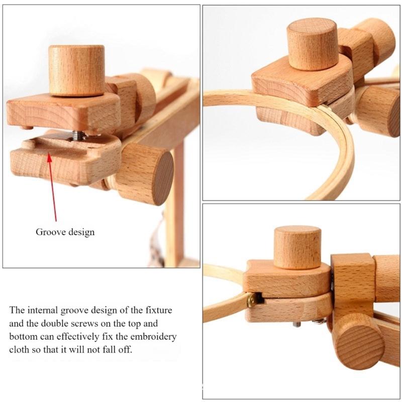 Desktop Wood Embroidery Hoop Holder Height Adjustable Embroidery Frame Stand For Beginner Stitching Needlework Craft