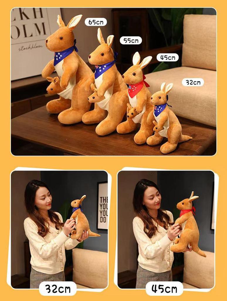 Mother and Baby Kangaroo Plush Toy - Cute Children's Pillow, Comfort Doll, Birthday Gift for Girls