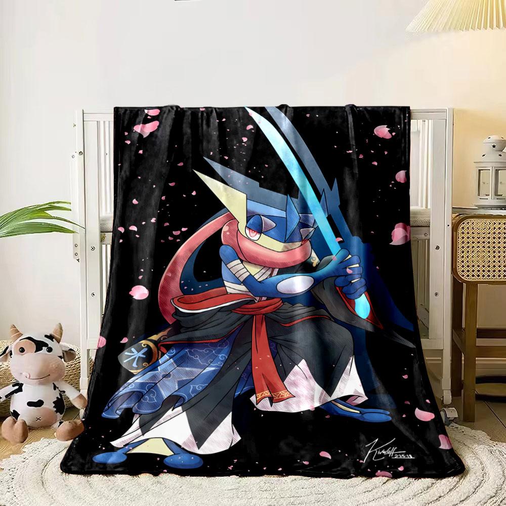 

A ninja-style amphibian character with a glowing sword and falling petals. for all seasons blanket lunch break throw gift 80cm x 120cm