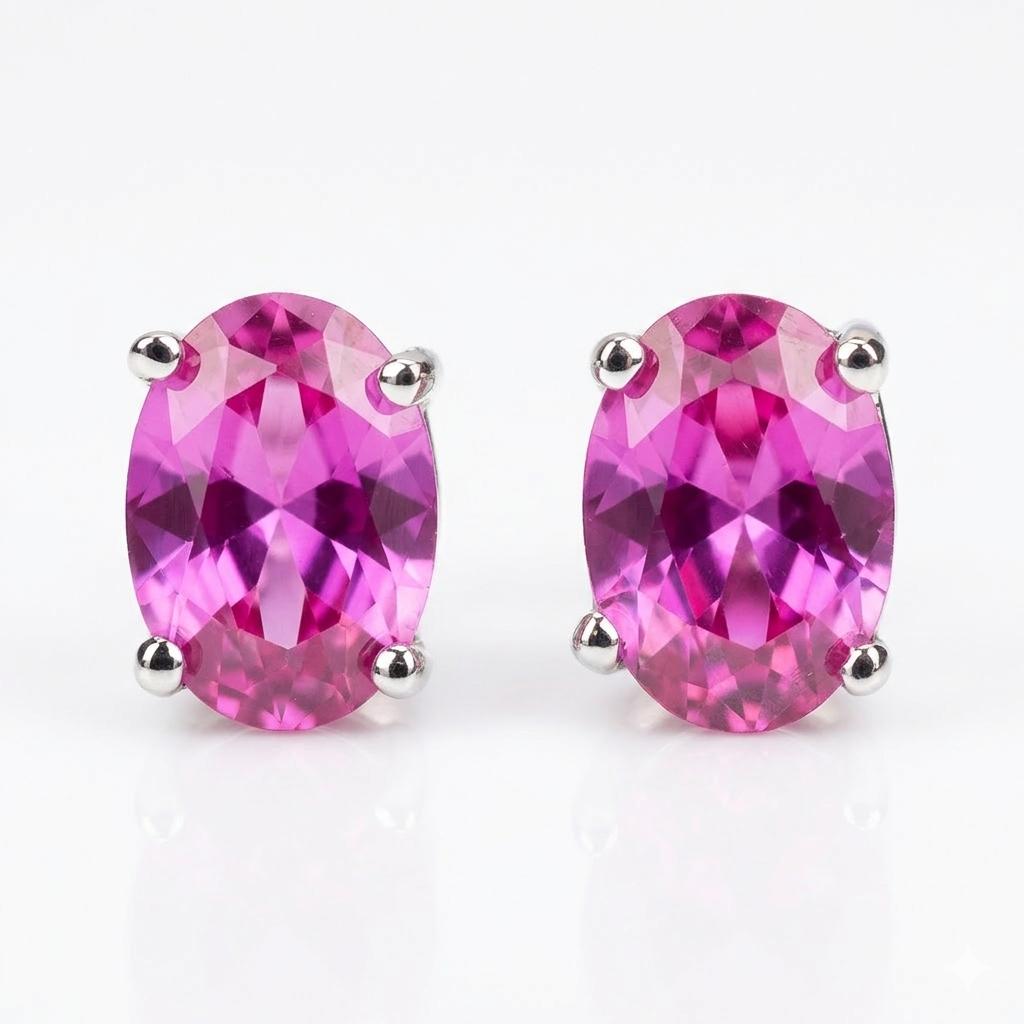 Natural Pink Ruby Earring Gems Oval Pair 8.40 ct 925 Sterling Silver Gemstone Jewelry Gift
