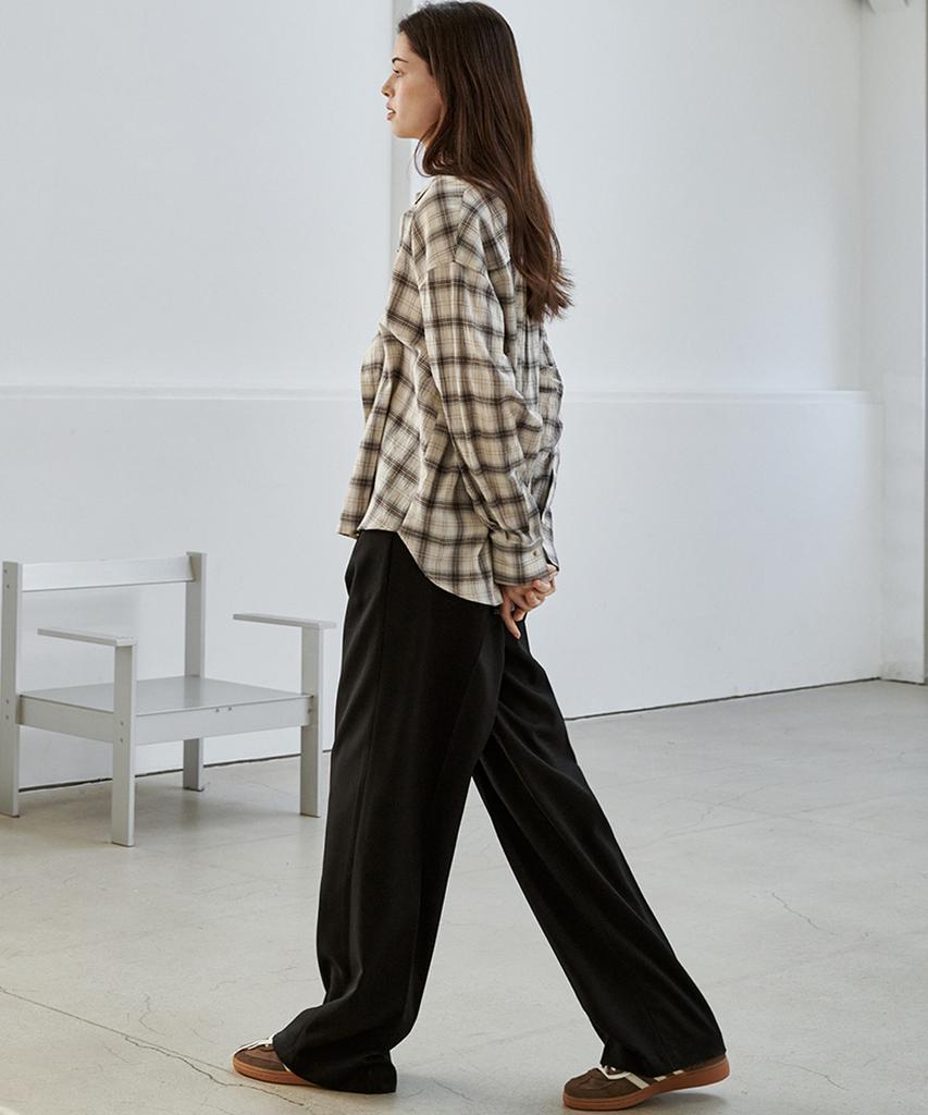MALOUPE 2173 Double-Pleated Wide Pants (Black)