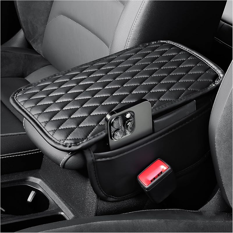 Arm Rest Cover For Car,Leather+Memory Foam Center Console Cover With Storage Bags,Universal Middle Console Cover Car Accessories Interior For Most