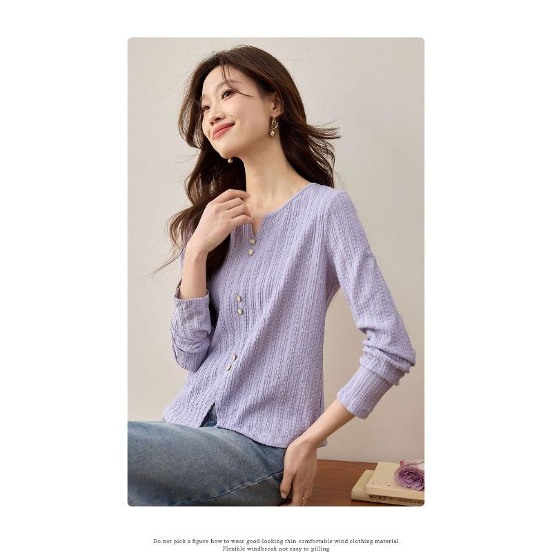 

T-shirt Women s Slit Long Sleeve Right Shoulder Bottoming Shirt Top L